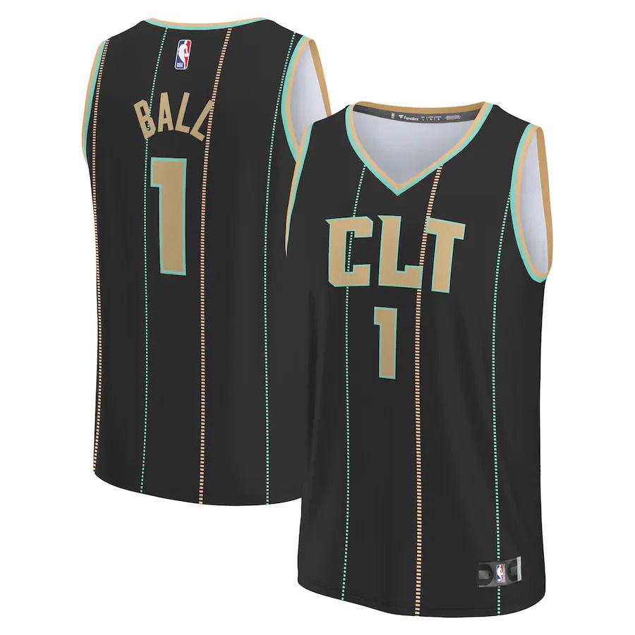 Men Charlotte Hornets #1 LaMelo Ball Fanatics Branded Black City Edition 2022-23 Fastbreak NBA Jersey